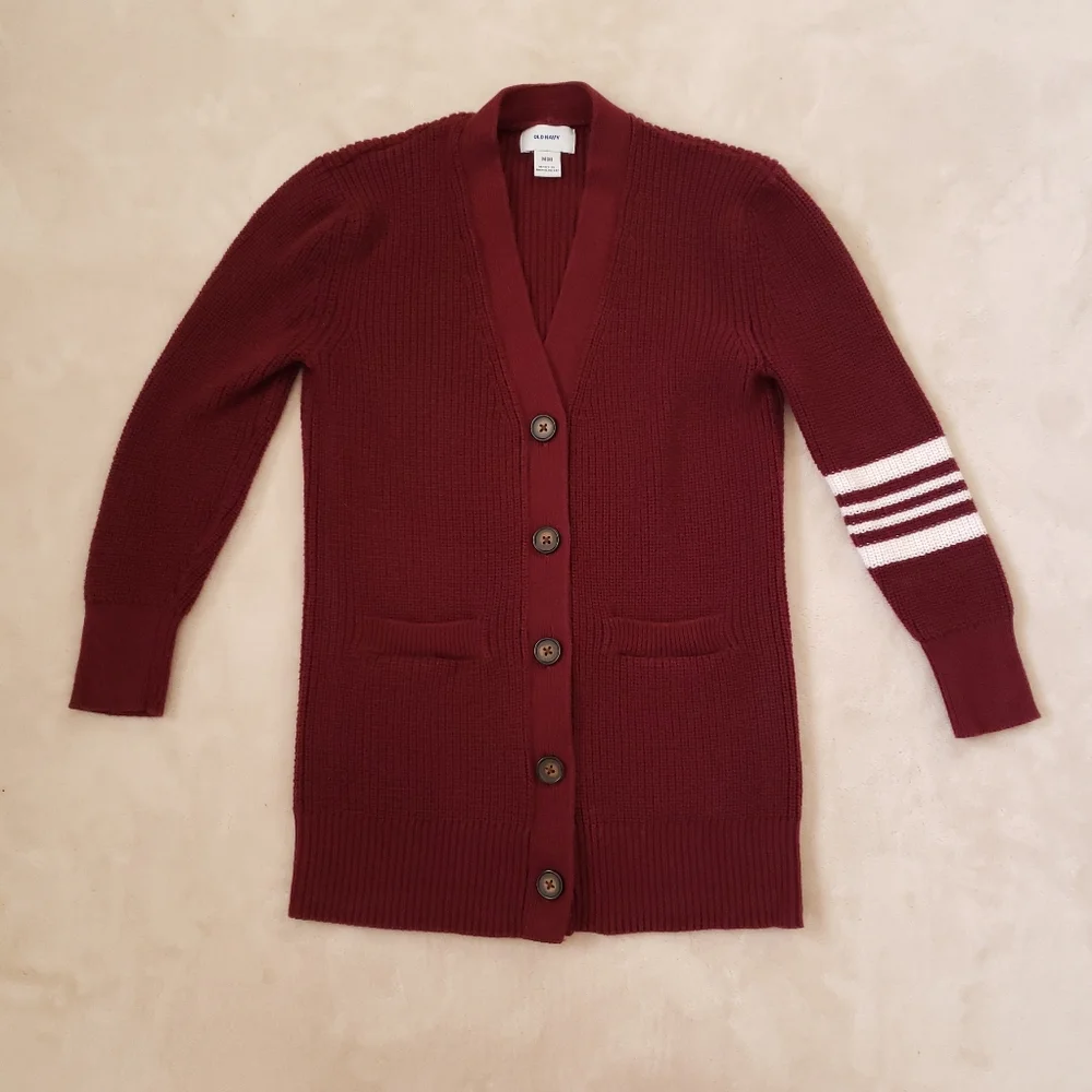 Old Navy Burgundy Red Shaker Stitch V-Neck Button Cardigan Sweater